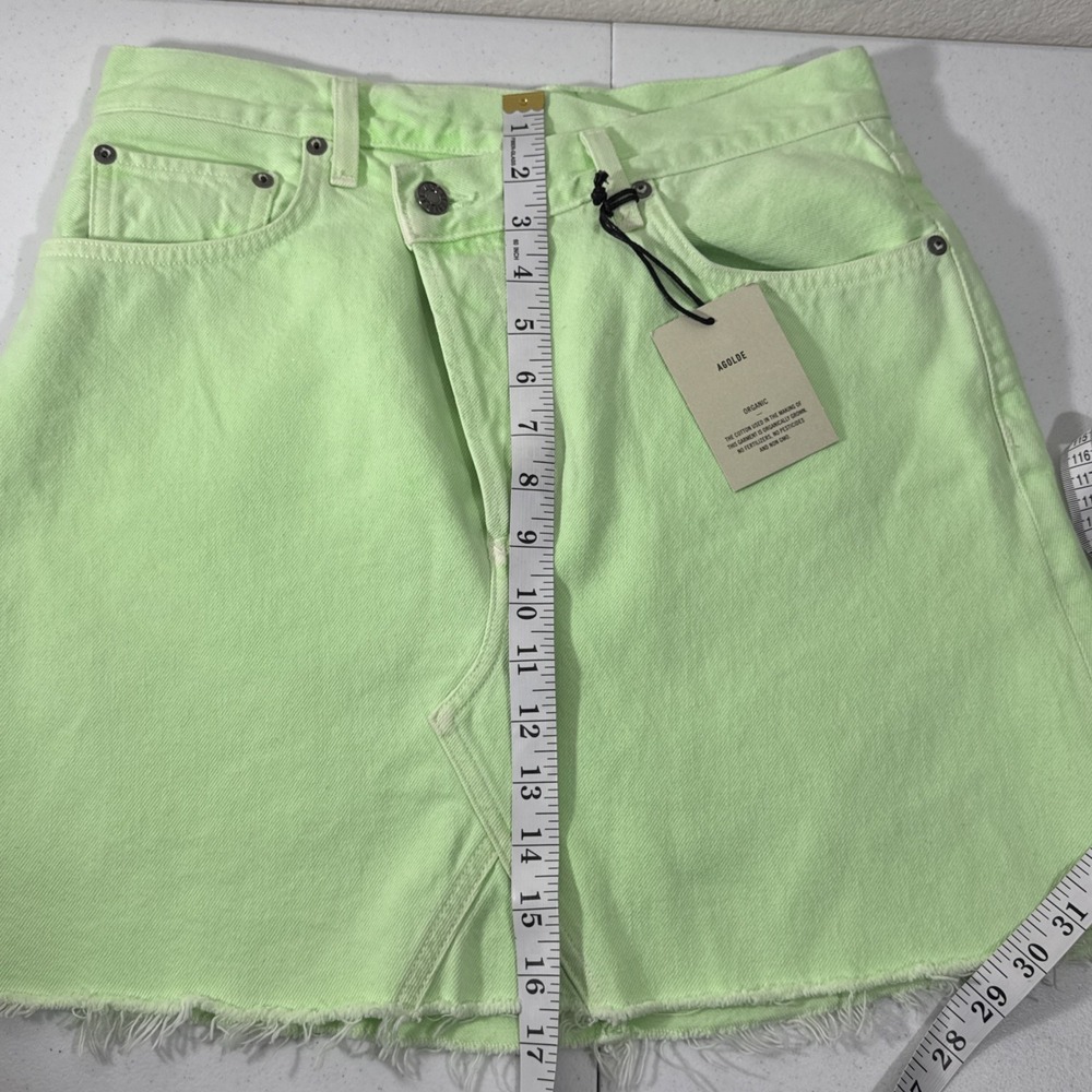 AGOLDE Criss Cross High Rise Denim Mini skirt 27 Lime Green $265 Made in USA - Picture 9 of 16
